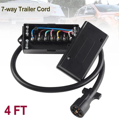 AUTOXBERT 7 Pin Round Trailer Wiring Harness 4ft Trailer Cord Waterproof Inline Junciton Box RV Caravan Tow Light Wire Cord Connector Plug in Saudi Arabia