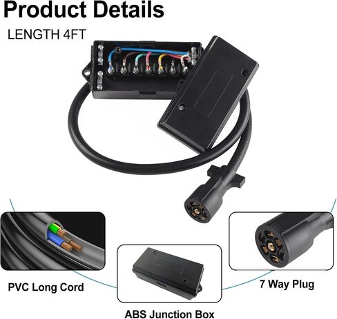 AUTOXBERT 7 Pin Round Trailer Wiring Harness 4ft Trailer Cord Waterproof Inline Junciton Box RV Caravan Tow Light Wire Cord Connector Plug in Saudi Arabia