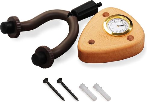 شماعة تثبيت على الحائط للجيتار مع مقياس الرطوبة، حامل خطاف حامل جيتار من خشب الجوز، شماعة جيتار من الخشب الصلب للجيتار الصوتي والكلاسيكي والكهربائي والبانجو والباس in Kuwait