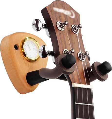 شماعة تثبيت على الحائط للجيتار مع مقياس الرطوبة، حامل خطاف حامل جيتار من خشب الجوز، شماعة جيتار من الخشب الصلب للجيتار الصوتي والكلاسيكي والكهربائي والبانجو والباس in Kuwait