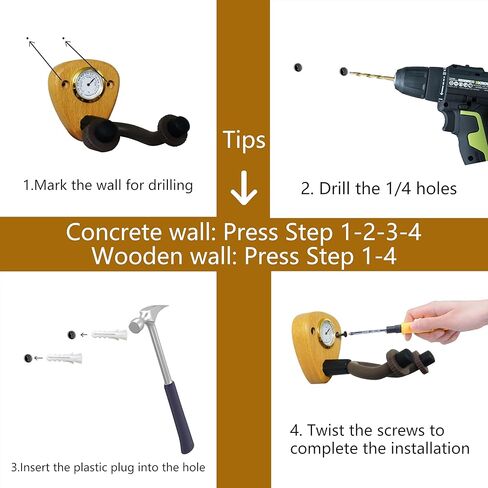 شماعة تثبيت على الحائط للجيتار مع مقياس الرطوبة، حامل خطاف حامل جيتار من خشب الجوز، شماعة جيتار من الخشب الصلب للجيتار الصوتي والكلاسيكي والكهربائي والبانجو والباس in Kuwait