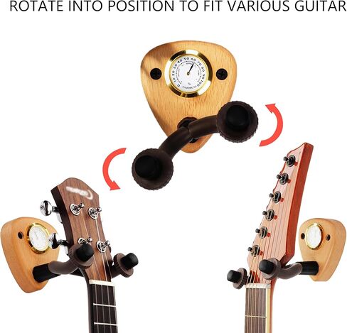شماعة تثبيت على الحائط للجيتار مع مقياس الرطوبة، حامل خطاف حامل جيتار من خشب الجوز، شماعة جيتار من الخشب الصلب للجيتار الصوتي والكلاسيكي والكهربائي والبانجو والباس in Kuwait