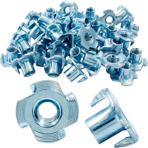 M6 X 10 مم T-Nut 4 شوكات مطلية بالزنك على شكل تي صواميل إدراج ملولب لأرجل الطاولة وتسلق الصخور وجدار الأعمال الخشبية يحمل الخزانات الخشبية (40 قطعة) in Kuwait