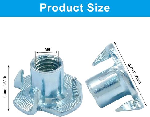 M6 X 10 مم T-Nut 4 شوكات مطلية بالزنك على شكل تي صواميل إدراج ملولب لأرجل الطاولة وتسلق الصخور وجدار الأعمال الخشبية يحمل الخزانات الخشبية (40 قطعة) in Kuwait