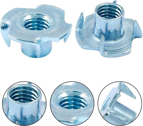 M6 X 10 مم T-Nut 4 شوكات مطلية بالزنك على شكل تي صواميل إدراج ملولب لأرجل الطاولة وتسلق الصخور وجدار الأعمال الخشبية يحمل الخزانات الخشبية (40 قطعة) in Kuwait