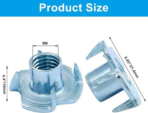 M6 X 10 مم T-Nut 4 شوكات مطلية بالزنك على شكل تي صواميل إدراج ملولب لأرجل الطاولة وتسلق الصخور وجدار الأعمال الخشبية يحمل الخزانات الخشبية (40 قطعة) in Kuwait