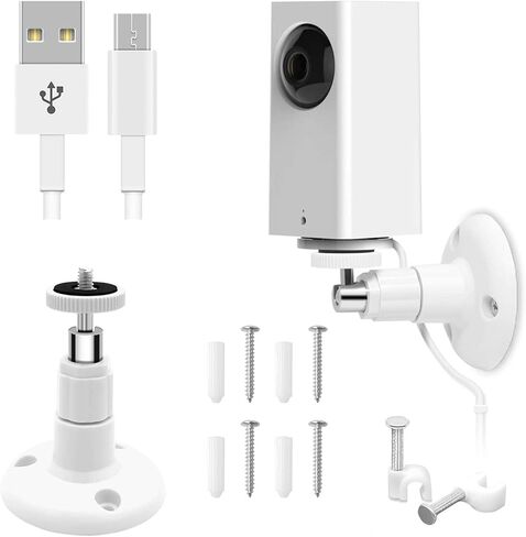 حامل على الحائط مع كابل شحن بطول 26 قدمًا متوافق مع Wyze Cam Pan، طقم التثبيت بما في ذلك سلك الشحن المتوافق مع Wyze Cam Pan، حامل أمان داخلي وخارجي in Kuwait