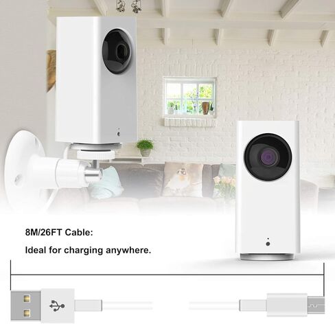 حامل على الحائط مع كابل شحن بطول 26 قدمًا متوافق مع Wyze Cam Pan، طقم التثبيت بما في ذلك سلك الشحن المتوافق مع Wyze Cam Pan، حامل أمان داخلي وخارجي in Kuwait