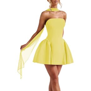 Teens Satin Short Homecoming Dresses with Scarf Halter Strapless Cocktail Party Dress VS197 in Kuwait