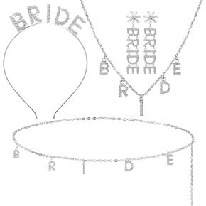 Kenning 4 Pieces Bride Bachelorette Party Jewelry Necklaces Belly Chain Headband Drop Earrings Silver Body Waist Chain Bride Tiaras Headpiece for Women Bachelorette Outfit Accessories Gift in Saudi Arabia