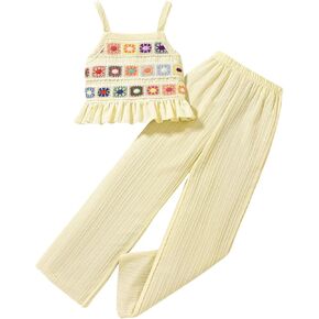 Floerns Girl's 2 Outfit Summer Cami Top مع مجموعة سروال عريضة الساق in Saudi Arabia