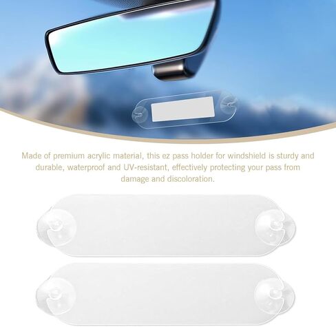 2PCS EZ Pass Holder, Toll Transponder Holder with Adhesive and Strong Suction Cups, Car Windshield EZ Pass Mounting Strips, Universal Fits All Major Toll Passes in Saudi Arabia