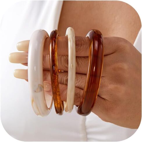 RINHOO 3pcs Acrylic Bangle Colorful Square Resin Bracelet Irregular Punk Geometric Statement Jewelry for Women in Kuwait