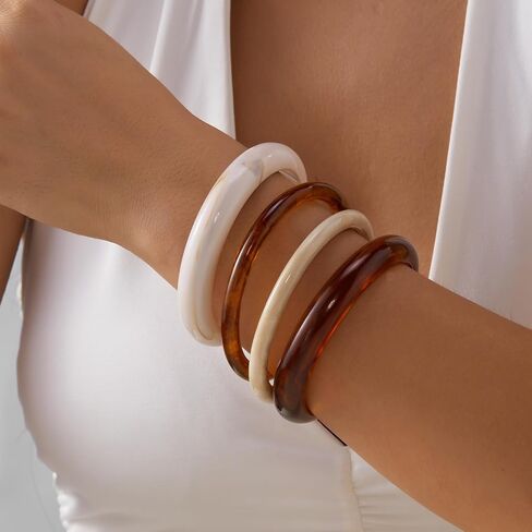 RINHOO 3pcs Acrylic Bangle Colorful Square Resin Bracelet Irregular Punk Geometric Statement Jewelry for Women in Kuwait