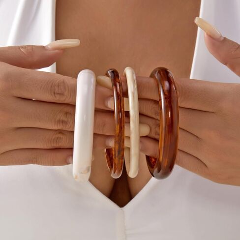 RINHOO 3pcs Acrylic Bangle Colorful Square Resin Bracelet Irregular Punk Geometric Statement Jewelry for Women in Kuwait