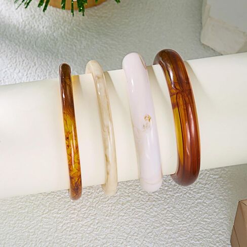 RINHOO 3pcs Acrylic Bangle Colorful Square Resin Bracelet Irregular Punk Geometric Statement Jewelry for Women in Kuwait