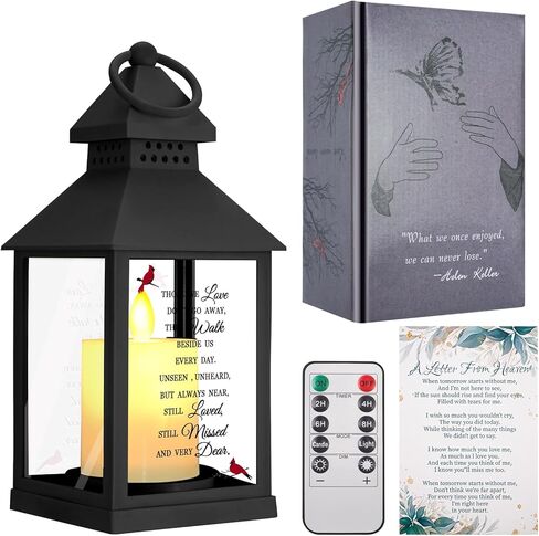 Memorial Lantern with Card - Sympathy Gift for Loss of Loved One/Mom/Dad, Bereavement Gift with Flickering Flame, Memorial Lamp for Funeral Remembrance or Celebration of Life (Black) in Kuwait
