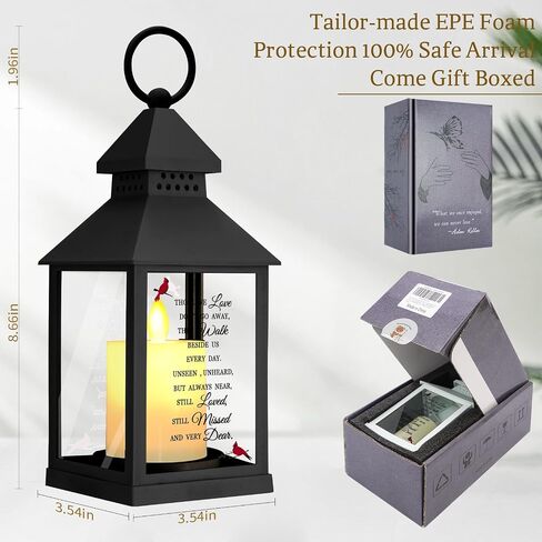 Memorial Lantern with Card - Sympathy Gift for Loss of Loved One/Mom/Dad, Bereavement Gift with Flickering Flame, Memorial Lamp for Funeral Remembrance or Celebration of Life (Black) in Kuwait