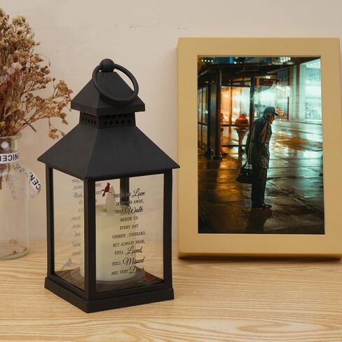 Memorial Lantern with Card - Sympathy Gift for Loss of Loved One/Mom/Dad, Bereavement Gift with Flickering Flame, Memorial Lamp for Funeral Remembrance or Celebration of Life (Black) in Kuwait