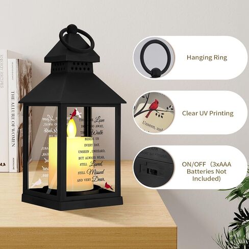 Memorial Lantern with Card - Sympathy Gift for Loss of Loved One/Mom/Dad, Bereavement Gift with Flickering Flame, Memorial Lamp for Funeral Remembrance or Celebration of Life (Black) in Kuwait