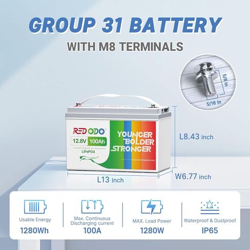 Redodo 12V 100Ah LiFePO4 Battery, Rechargeable Lithium Iron Phosphate Battery, Built-in 100A BMS, 4000-15000 Deep Cycles & 10-Year Lifetime, Perfect for RV, Camping, Solar Home etc. in Saudi Arabia