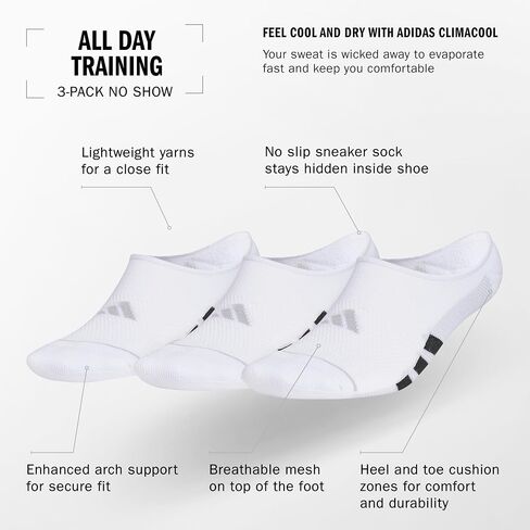 adidas Men's All Day Training Super No Show Socks sport performance liner height socks for running (3-Pair) in Saudi Arabia