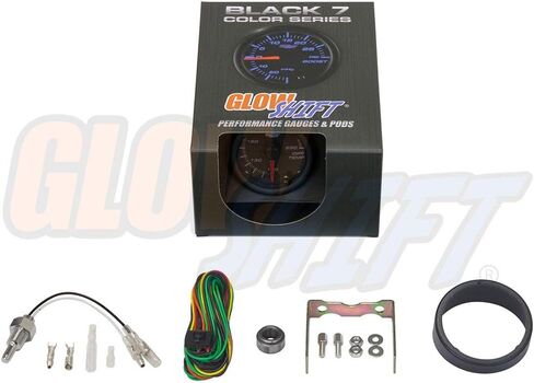 GlowShift Black 7 Color 250 F اطار مقياس درجة الحرارة التفاضلية الخلفية - تشمل مستشعرًا إلكترونيًا - الاتصال الأسود - عدسة صافية - للسيارة والشاحنة - 2-1/16 "52 مم in Kuwait