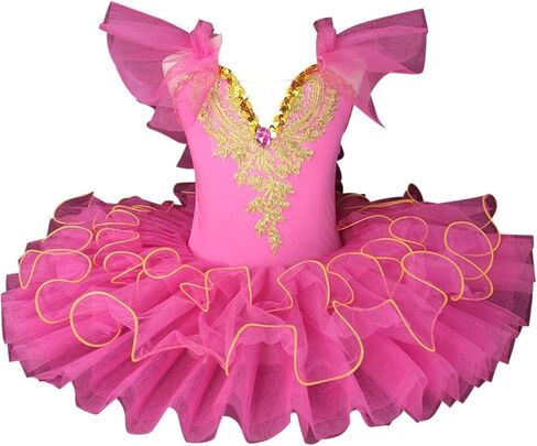 Ballet Leotards for Girls,Swan Lake Costume Ballet Skirt,Ruffle Sleeve Fluffy Dance Tutu Dress One Piece Girls Dresses in Saudi Arabia