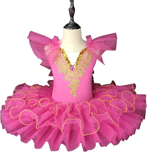 Ballet Leotards for Girls,Swan Lake Costume Ballet Skirt,Ruffle Sleeve Fluffy Dance Tutu Dress One Piece Girls Dresses in Saudi Arabia