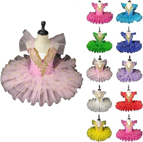 Ballet Leotards for Girls,Swan Lake Costume Ballet Skirt,Ruffle Sleeve Fluffy Dance Tutu Dress One Piece Girls Dresses in Saudi Arabia