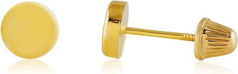 Hoberta Real 14k solid Round Yellow Gold Tiny Circle Stud Earrings with Screw back for Women Girls Men for Sensitive ears Small & Minimalist Dot Studs Jewelry for Gifts in Saudi Arabia