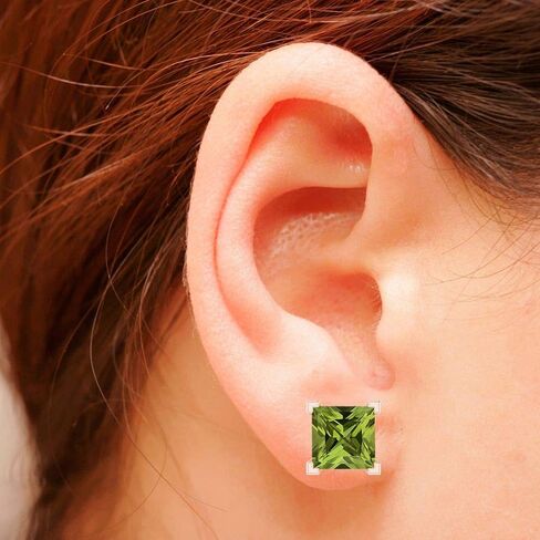 Pretty Jewels 14k Gold 3 Carat (ctw) 6.5MM Princess Cut Lab Created Gemstones Birthstone Solitaire Stud Earrings for Women Screwback Earrings Gift For Her Wedding Birthday in Kuwait