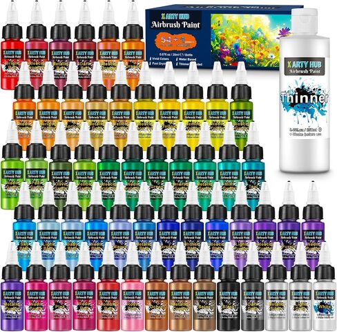 Airbrush Paint - 42 Colors with 4.05 Fl Oz Thinner, Iridescent, Neon and Metallic Air Brush Paints Acrylic Ready to Spray, Water-Based Painting Set for Artists Beginners in Kuwait