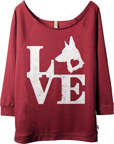 Love German Shepherd Dog 3/4 Sleeves Trendy Slouchy Sweatshirt, Fun and Stylish Off The Shoulder Tops for Women in Saudi Arabia