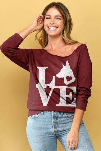 Love German Shepherd Dog 3/4 Sleeves Trendy Slouchy Sweatshirt, Fun and Stylish Off The Shoulder Tops for Women in Saudi Arabia