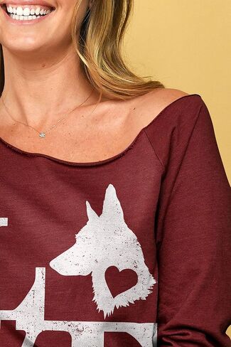 Love German Shepherd Dog 3/4 Sleeves Trendy Slouchy Sweatshirt, Fun and Stylish Off The Shoulder Tops for Women in Saudi Arabia