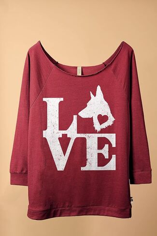 Love German Shepherd Dog 3/4 Sleeves Trendy Slouchy Sweatshirt, Fun and Stylish Off The Shoulder Tops for Women in Saudi Arabia