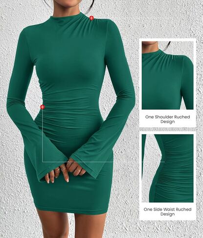 BTFBM Cocktail Dresses for Women 2025 Fall Fashion Bodycon Bell Long Sleeve Mock Neck Party Club Going Out Mini Dress in Saudi Arabia