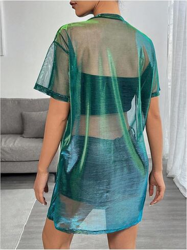 Floerns Women's See Through Sheer Mesh Night Out Dress Short Sleeve Round Neck Club Short Dress in Kuwait