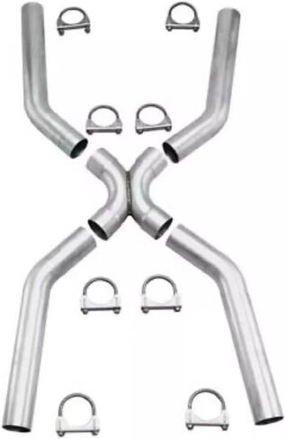 JSPP 2.5 بوصة Universal T304 طقم أنابيب العادم من الفولاذ المقاوم للصدأ مخصص X-Pipe Bend 45 درجة مع مشابك U. in Saudi Arabia