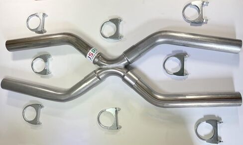 JSPP 2.5 بوصة Universal T304 طقم أنابيب العادم من الفولاذ المقاوم للصدأ مخصص X-Pipe Bend 45 درجة مع مشابك U. in Saudi Arabia