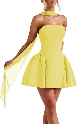 Teens Satin Short Homecoming Dresses with Scarf Halter Strapless Cocktail Party Dress VS197 in Kuwait