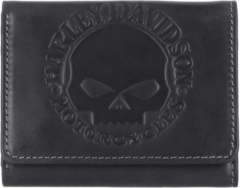 Harley-Davidson Men's Willie G Skull Snap Tri-Fold Leather Wallet, Black in Saudi Arabia