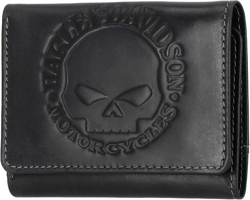Harley-Davidson Men's Willie G Skull Snap Tri-Fold Leather Wallet, Black in Saudi Arabia