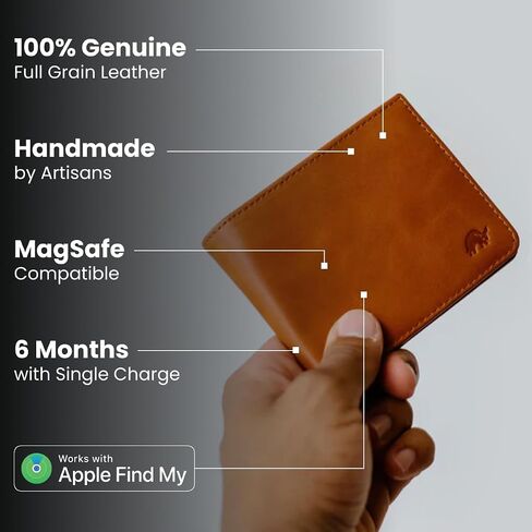 Bullstrap Leather Smart Wallet للرجال مع تعقب | Apple® ابحث عن محفظة ثنائية ذات طيبة من الجلد المتوافقة مع الحبوب المدمجة مع تعقب مدمج | نحيف وجميل مع الزنجار الفريد | سيينا in Kuwait