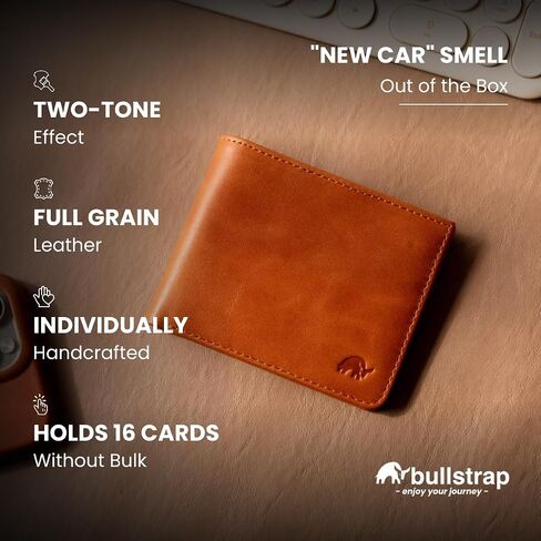 Bullstrap Leather Smart Wallet للرجال مع تعقب | Apple® ابحث عن محفظة ثنائية ذات طيبة من الجلد المتوافقة مع الحبوب المدمجة مع تعقب مدمج | نحيف وجميل مع الزنجار الفريد | سيينا in Kuwait