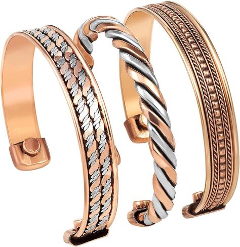 Aheli Indian Three Metal Copper Brass Peace Healing Chakra Yoga Meditation Mantra Jewelry Adjustable Cuff Bracelet Gift for Women and Men in Saudi Arabia