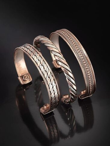 Aheli Indian Three Metal Copper Brass Peace Healing Chakra Yoga Meditation Mantra Jewelry Adjustable Cuff Bracelet Gift for Women and Men in Saudi Arabia