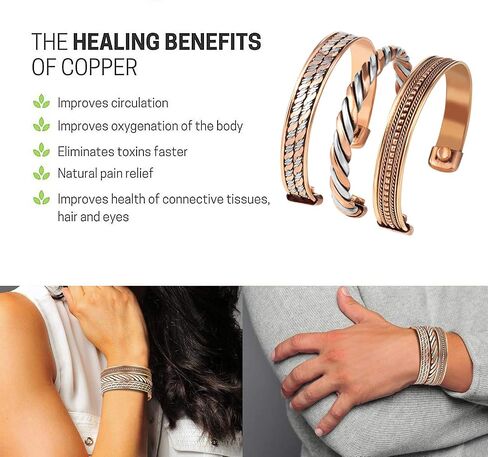 Aheli Indian Three Metal Copper Brass Peace Healing Chakra Yoga Meditation Mantra Jewelry Adjustable Cuff Bracelet Gift for Women and Men in Saudi Arabia
