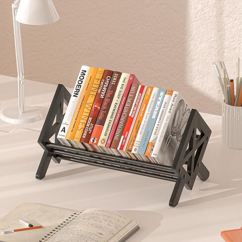 Desktop Bookshelf Organizer, Wood Office Tabletop Book Storage Rack, Tilting Bookcase for Books/CDs/Magazine Display (White) in Saudi Arabia